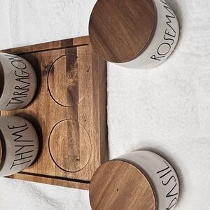 Rae Dunn Wooden Herb Canister Set with Lids